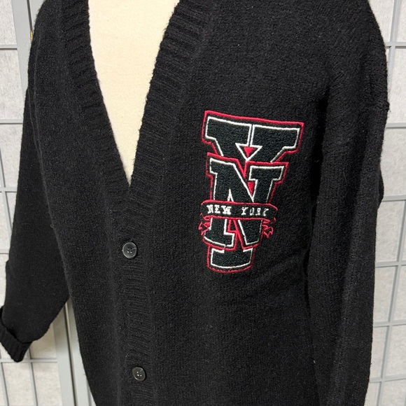 H&M Divided Men’s Black Embroidered Letterman-Style Cardigan Sweater, Size Small - Picture 2 of 7